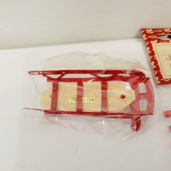 2 Vtg Just For Keeps Red Metal Mini Sleigh Sled Bench Doll House Furniture - Picture 5 of 7